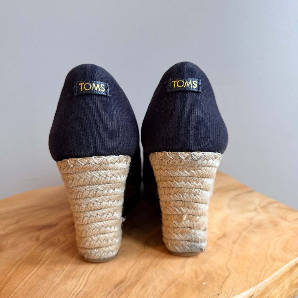 Toms Michelle Black Canvas Espadrille Peep Toe Wedge Sandals Size 9.5 - Picture 4 of 7